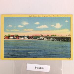 Chester River Bridge Chestertown Maryland Vtg Linen Postcard 1951 Water Front